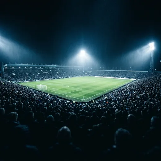 A floodlit football stadium at night, live sport in high definition